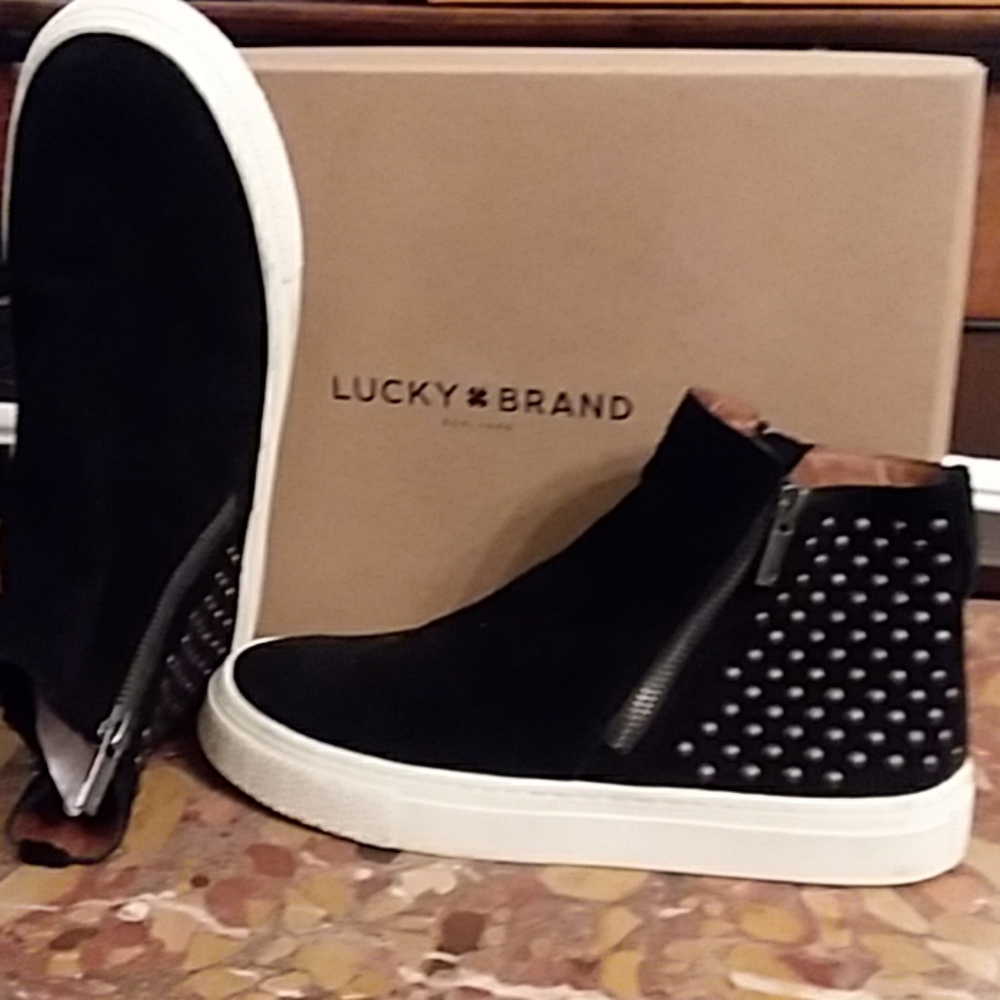 Lucky Brand Double Zip Black Oiled Suede